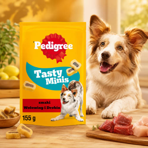 Pedigree Tasty Minis Chewy Slices - jutalomfalat (marha, szárnyas) kutyák részére (155g)