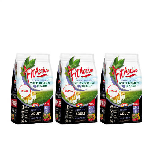 CSOMAG AJÁNLAT: FitActive PURE 3*3kg Hypoallergenic WILD BOAR&ROSEHIP (vaddisznó, csipkebogyó) - SMALL