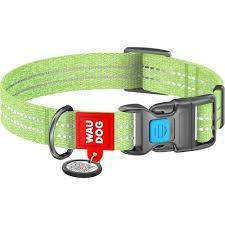 WAUDOG Re-cotton, Reflective Dog collar (XL) - nyakörv, újrahasznosított pamutból (QR kódos, fényvisszaverő csíkkal, világoszöld) kutyák részére (37-58cm/25mm)